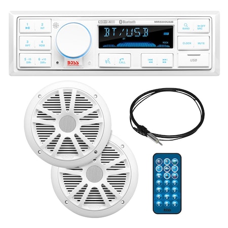 Boss Audio Kit w/MR500UAB, 2 MR6W Speakers, MRANT10 Antenna White Remote MCK500WB.6